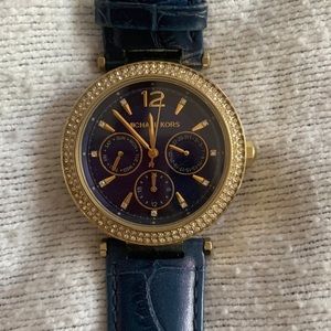 Michael Kors Navy Blue and Gold Leather Watch
